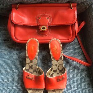 Authentic Coach Orange Leather Bag with Matching Heel Sandals